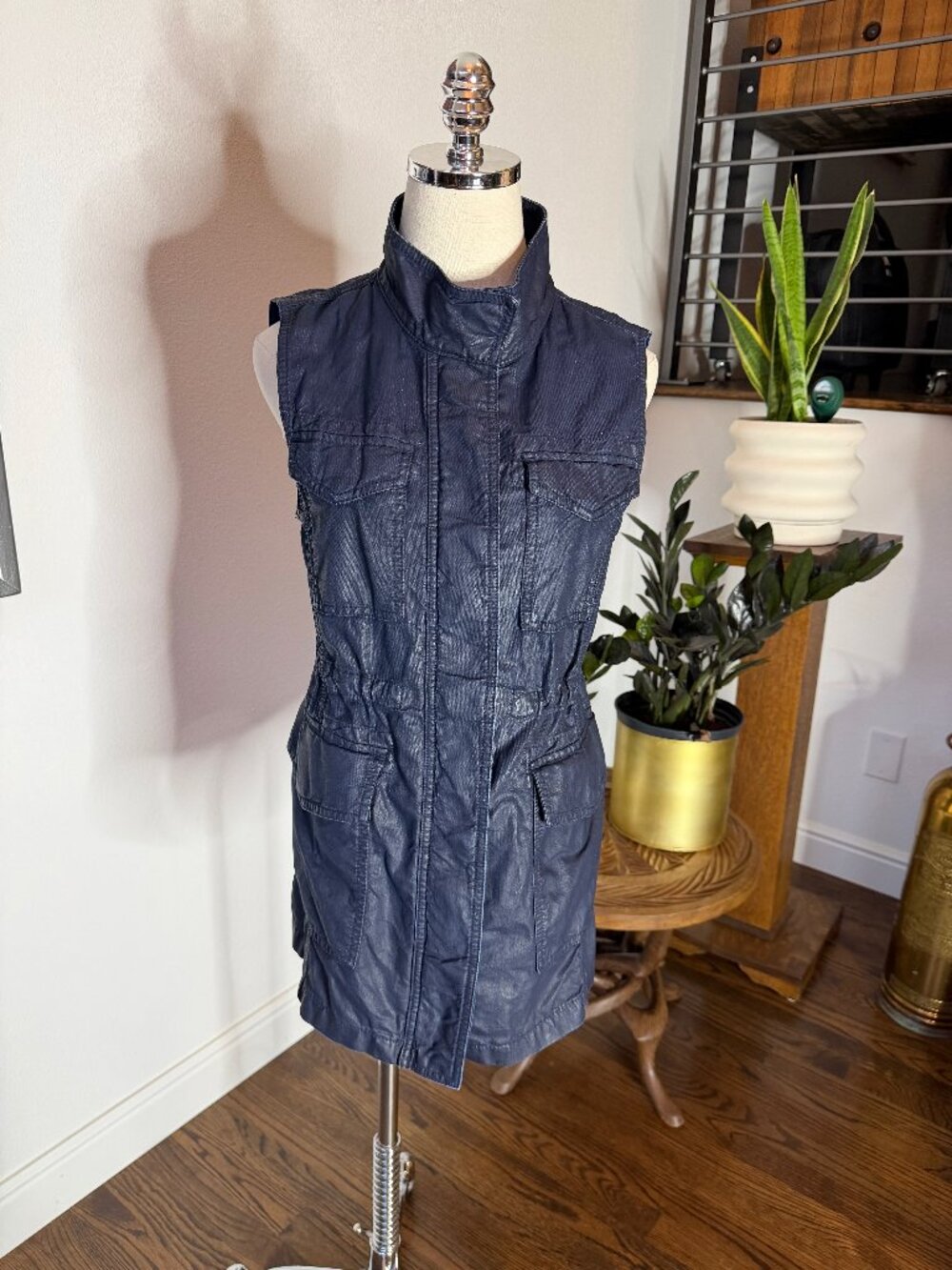 Banana Republic Navy Coated Canvas Military Utility Vest Size Small